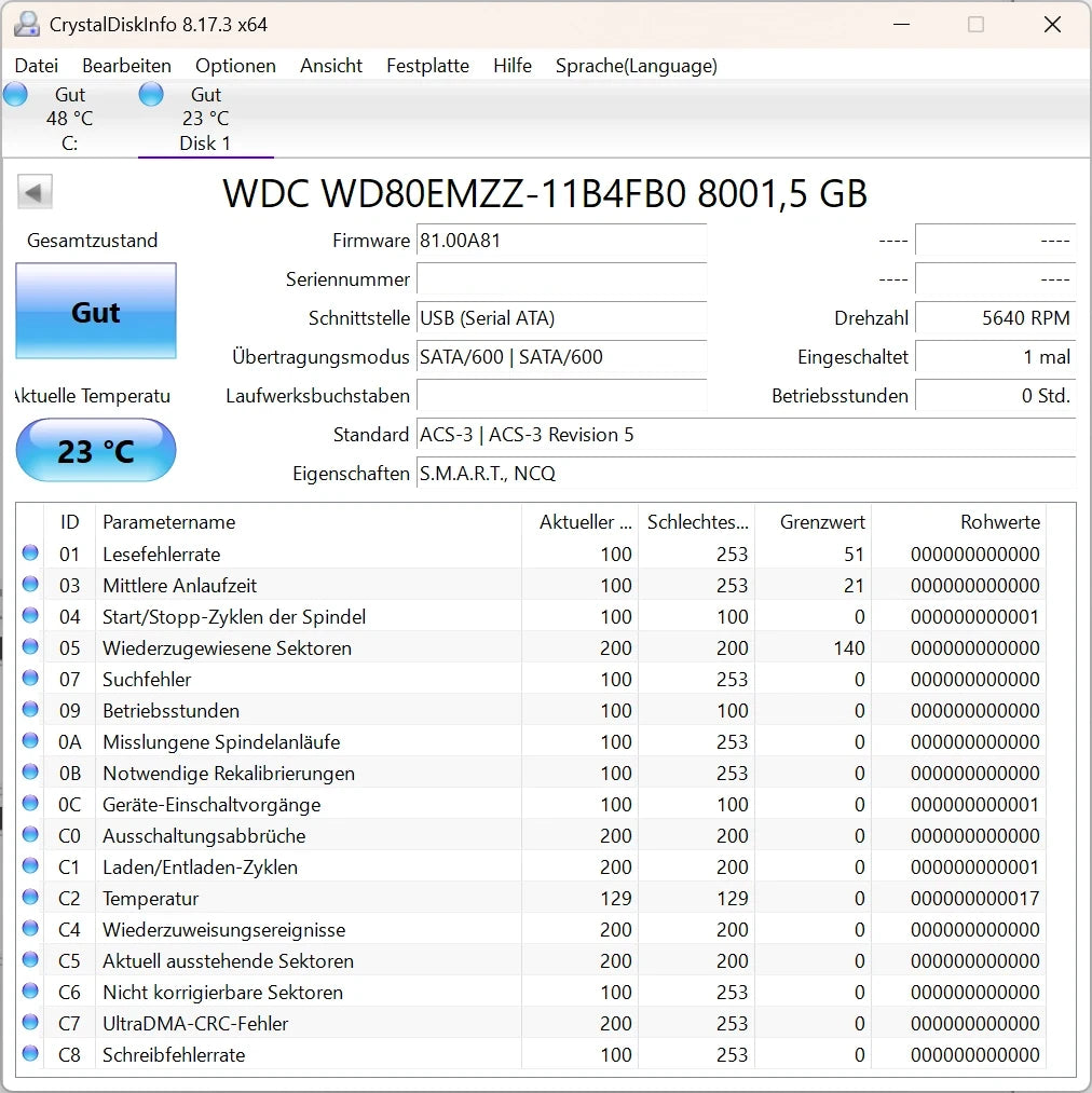 Western Digital 8TB WD80EMZZ intern Festplatte 5640 RPM SATA3 8 TB SATA 3 - NEU