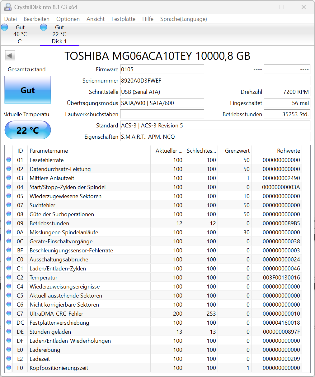 Toshiba Enterprise Capacity 10TB Interne Festplatte MG06ACA10TEY 3,5 Zoll HDD EF