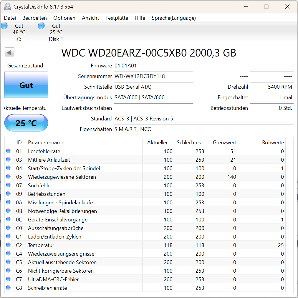 Western Digital WD Blue WD20EARZ - 2TB Festplatte 5400RPM SATA 3 -2 TB