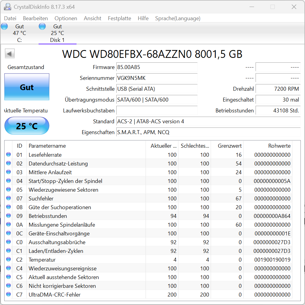 Western Digital WD RED Plus WD80EFBX 8TB interne Festplatte 7200 RPM SATA3