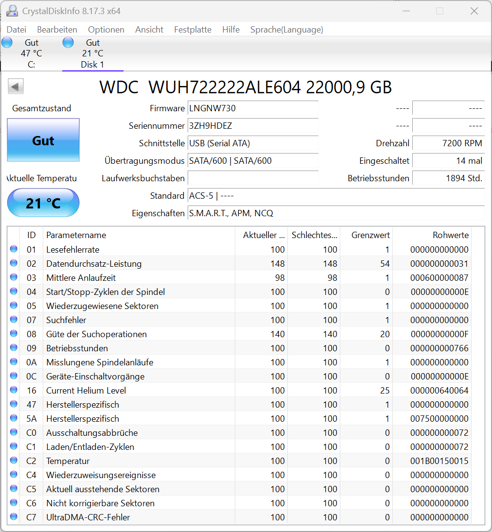 Western Digital Ultrastar DC HC570 22TB Festplatte 7200upm SATA3 WUH722222ALE604