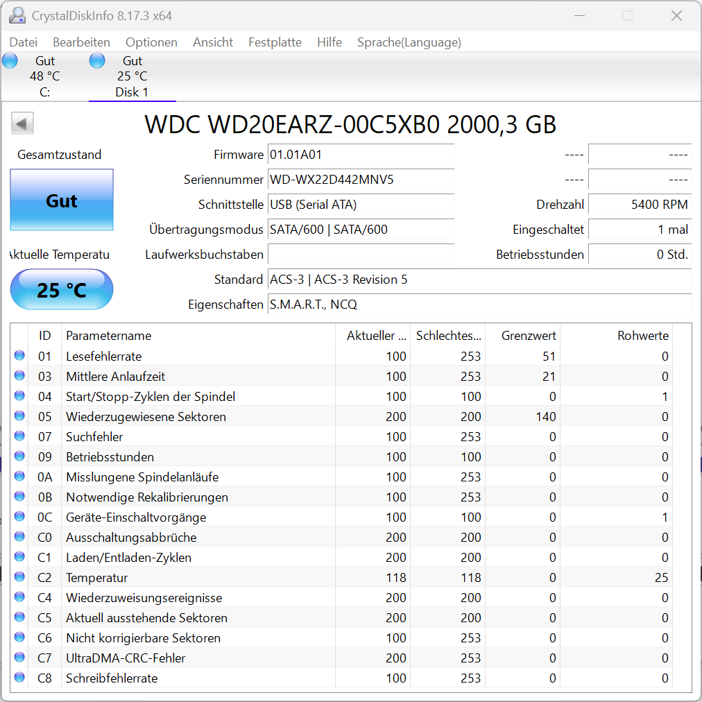 Western Digital WD Blue WD20EARZ - 2TB Festplatte 5400RPM SATA 3 -2 TB