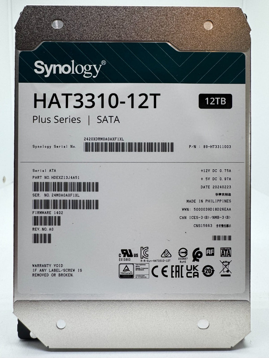 Synology Plus HAT3310 12TB (HAT3310-12T) 3.5" SATA Festplatte 171 Power on Hours