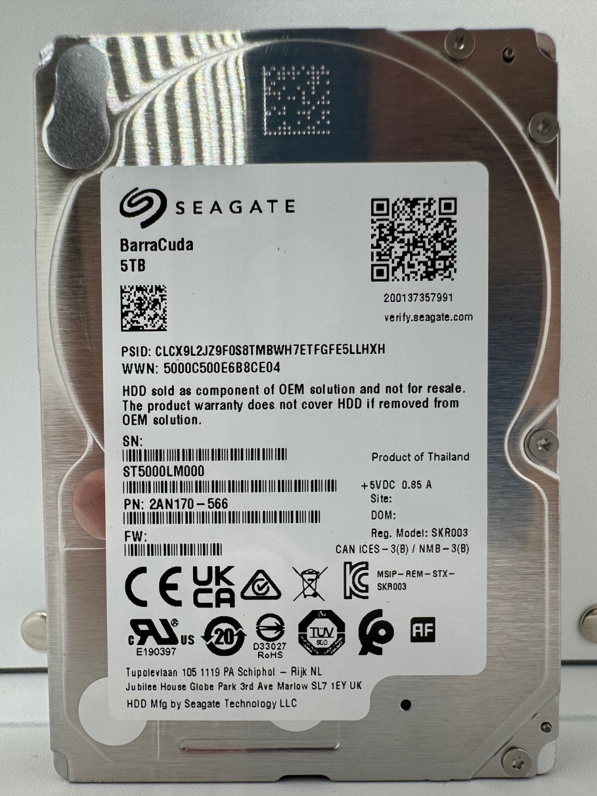 Seagate BarraCuda HDD ST5000LM000 - 5TB - 2,5 Zoll SATA3 Festplatte 15mm Bauhöhe