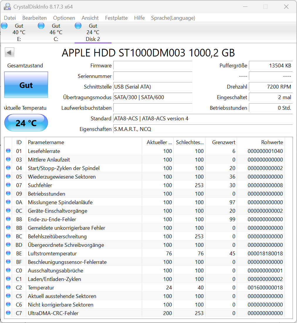 Seagate Apple Barracuda ST1000DM003 Interne Festplatte 1TB 3,5" SATA HDD