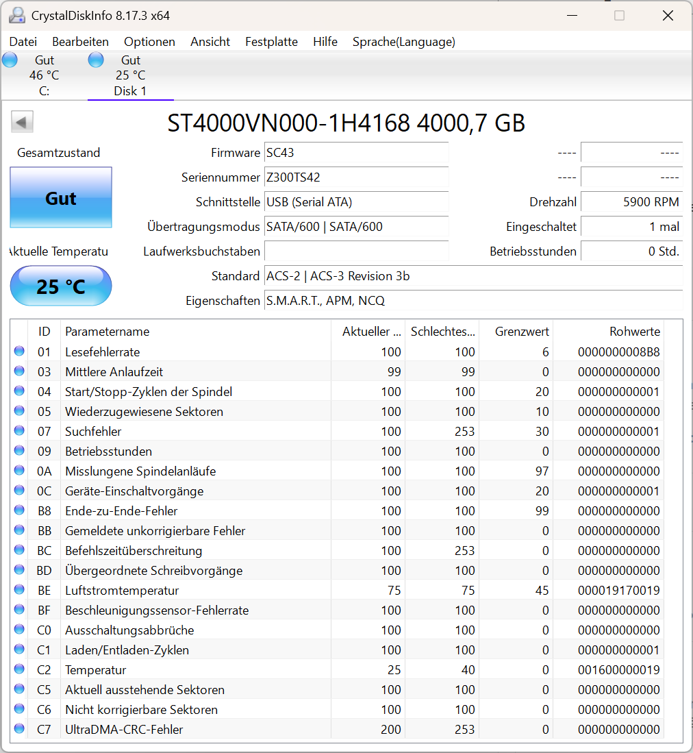 Seagate NAS HDD ST4000VN000 - 4TB 3,5 Zoll SATA3 4 TB -S42