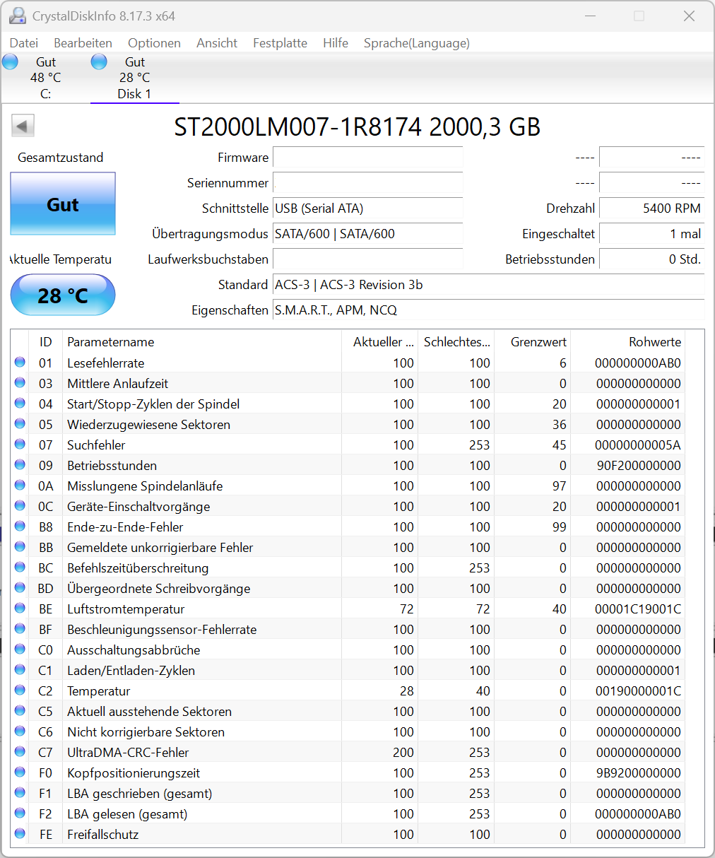 Seagate Mobile HDD ST2000LM007 - 2TB - 2,5 Zoll SATA3 Festplatte 7mm Bauhöhe