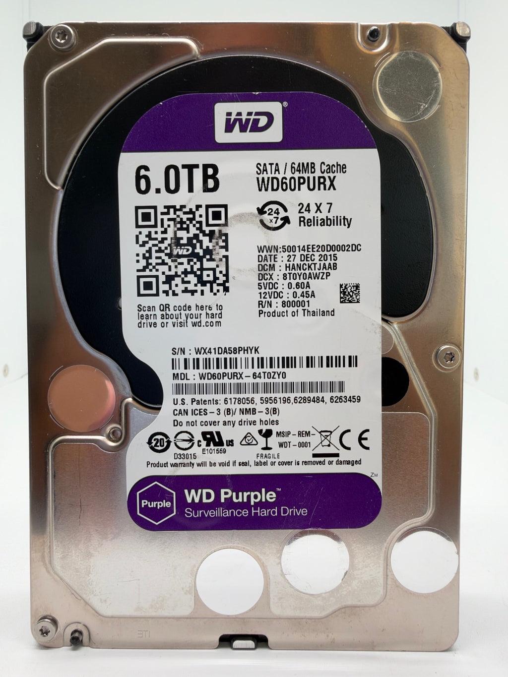 Western Digital WD Purple 6TB interne Festplatte SATA3 WD60PURX-64T0ZY0 6 TB