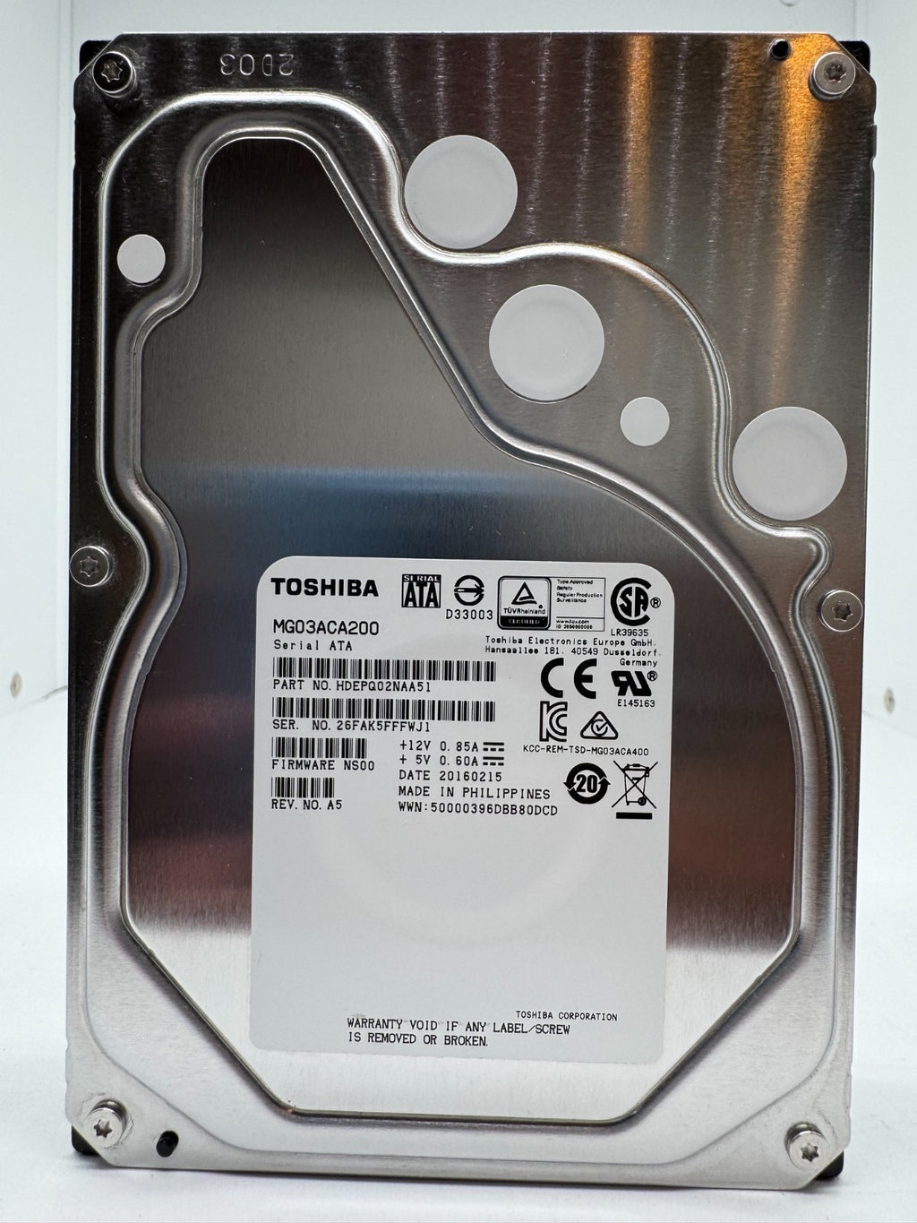 Toshiba MG03ACA200 Festplatte 2TB intern 3.5" SATA3 7200rpm NAS-geeignet 24/7