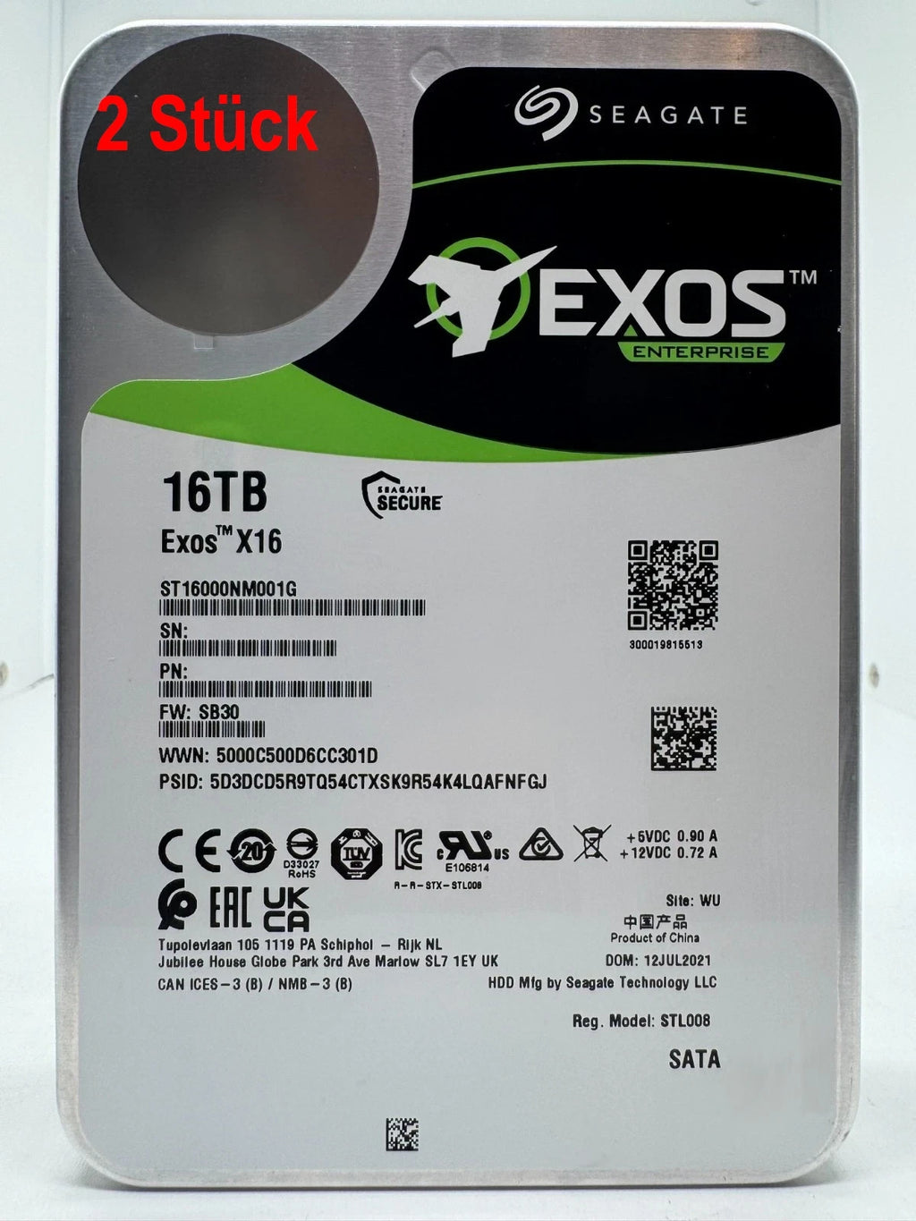 2 Stück Seagate Exos X16 16TB interne Festplatte ST16000NM001G 3,5 Zoll SATA3