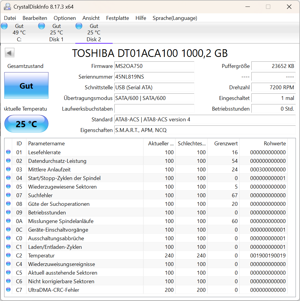 Toshiba DT01ACA100 Festplatte 1TB intern 3.5" SATA3 7200rpm 1TB Desktop HDD -ref