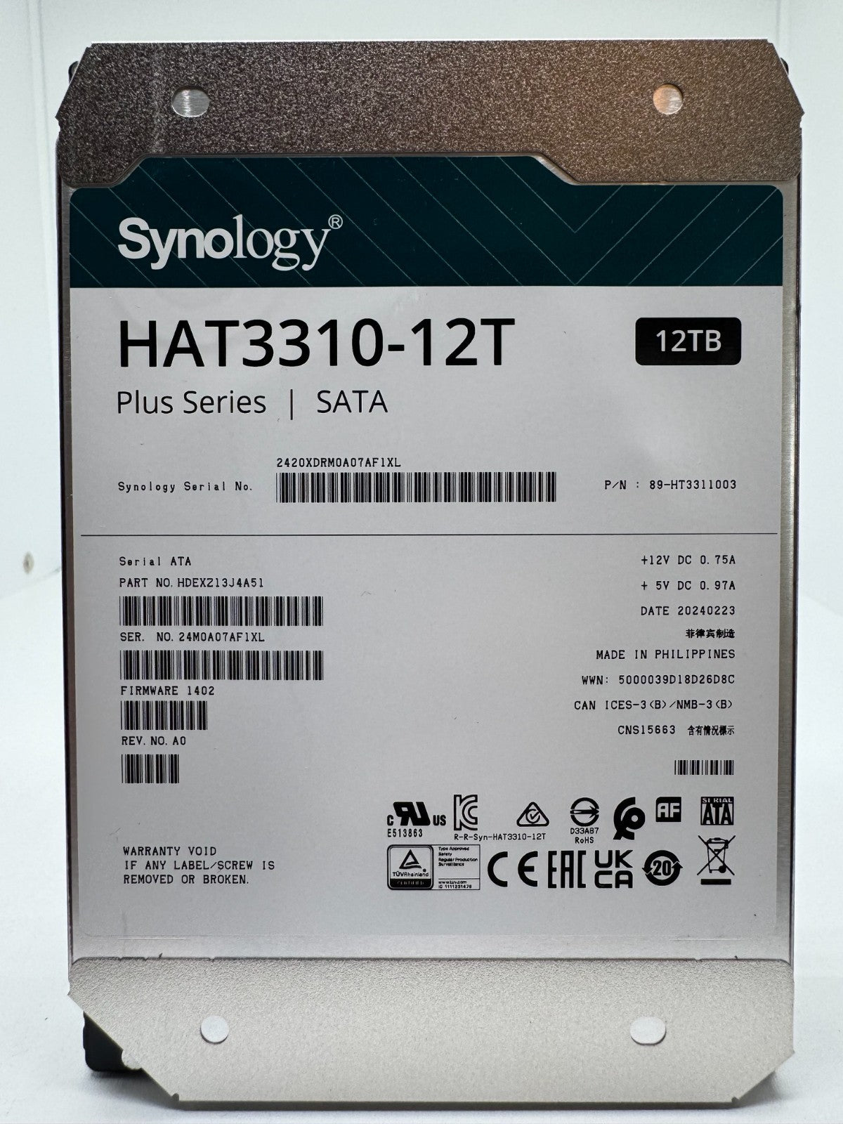 Synology Plus HAT3310 12TB (HAT3310-12T) 3.5" SATA Festplatte 171 Power on Hours