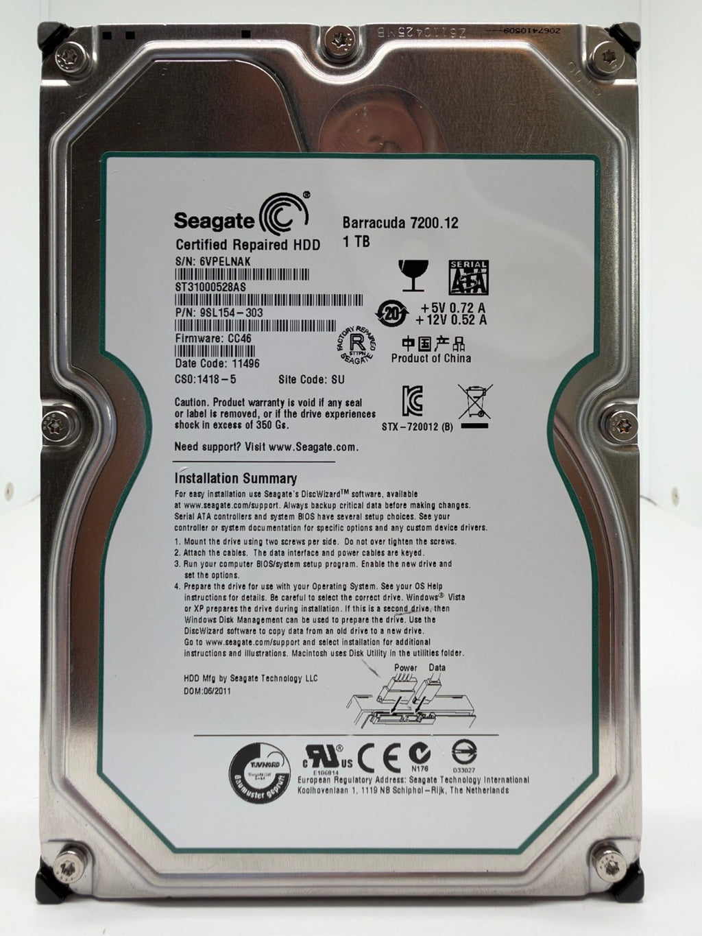 Seagate Barracuda 7200.12 ST31000528AS Interne Festplatte 1TB 3,5" HDD SATA