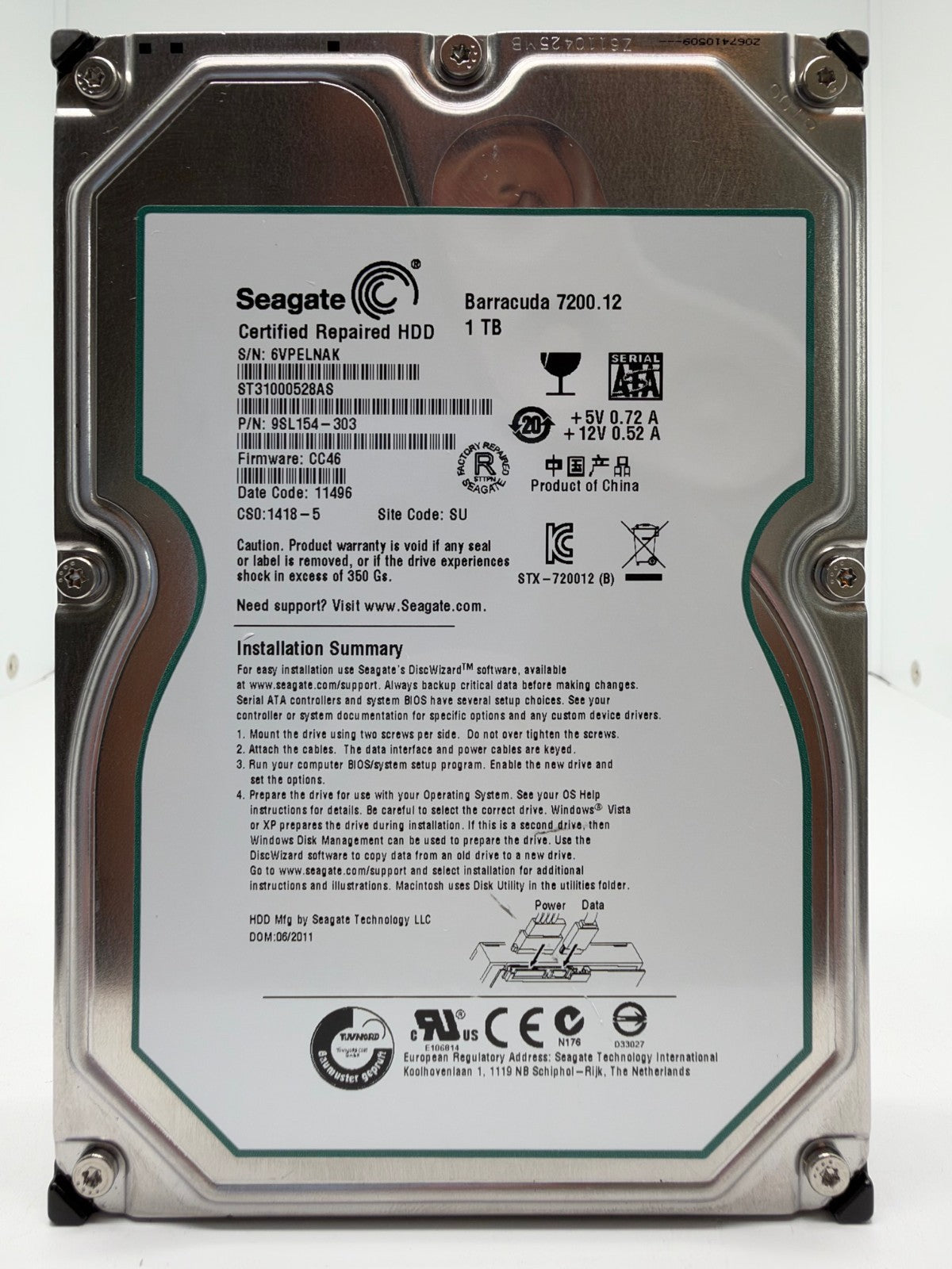 Seagate Barracuda 7200.12 ST31000528AS Interne Festplatte 1TB 3,5" HDD SATA