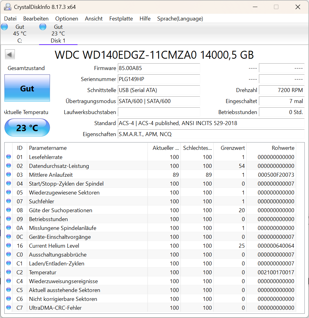Western Digital WD140EDGZ interne Festplatte 14TB 7200upm SATA3 HDD 3,5 Zoll