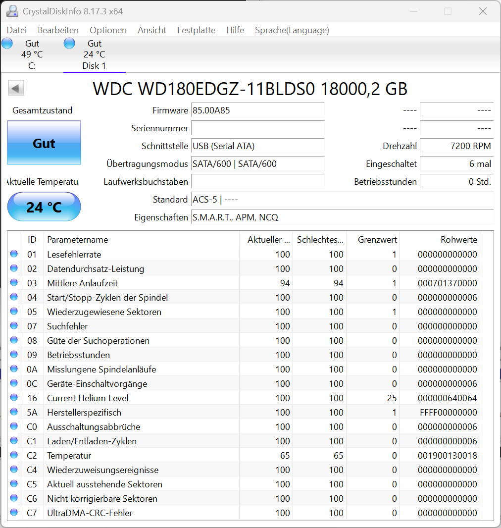 Western Digital WD180EDGZ interne Festplatte 18TB 7200upm SATA3 NAS 3,5 Zoll
