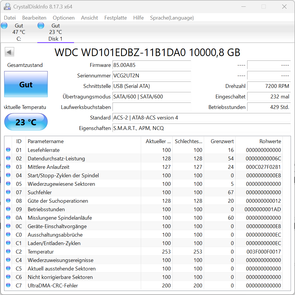 Western Digital WD WD101EDBZ 11B1DA0 - 10TB Festplatte HDD 7200upm SATA3 10 TB
