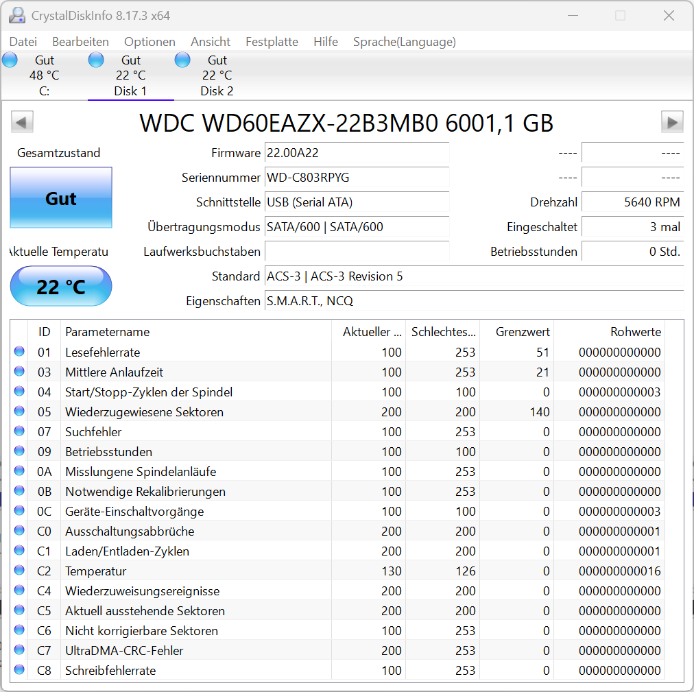 Western Digital WD60EAZX - WD Blue 6TB Festplatte 5400RPM SATA 3 - 6 TB -PYG