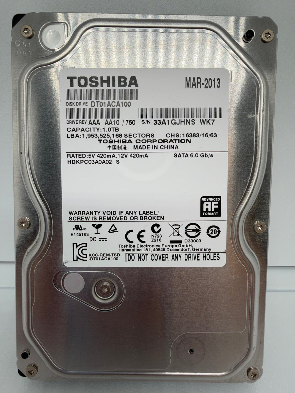 Toshiba DT01ACA100 Festplatte 1TB intern 3.5" SATA3 7200rpm 1TB Desktop HDD -ref