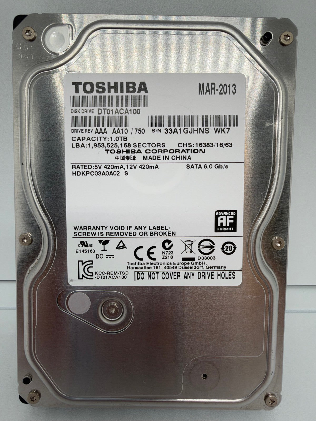 Toshiba DT01ACA100 Festplatte 1TB intern 3.5" SATA3 7200rpm 1TB Desktop HDD -ref