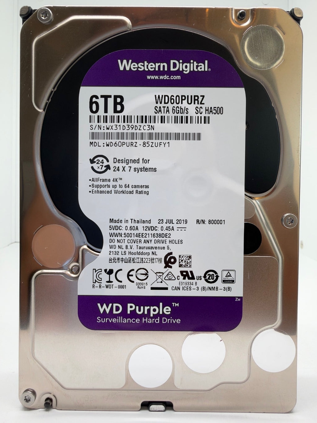 Western Digital WD Purple 6TB interne Festplatte SATA3 WD60PURZ-85ZUFY1 6 TB