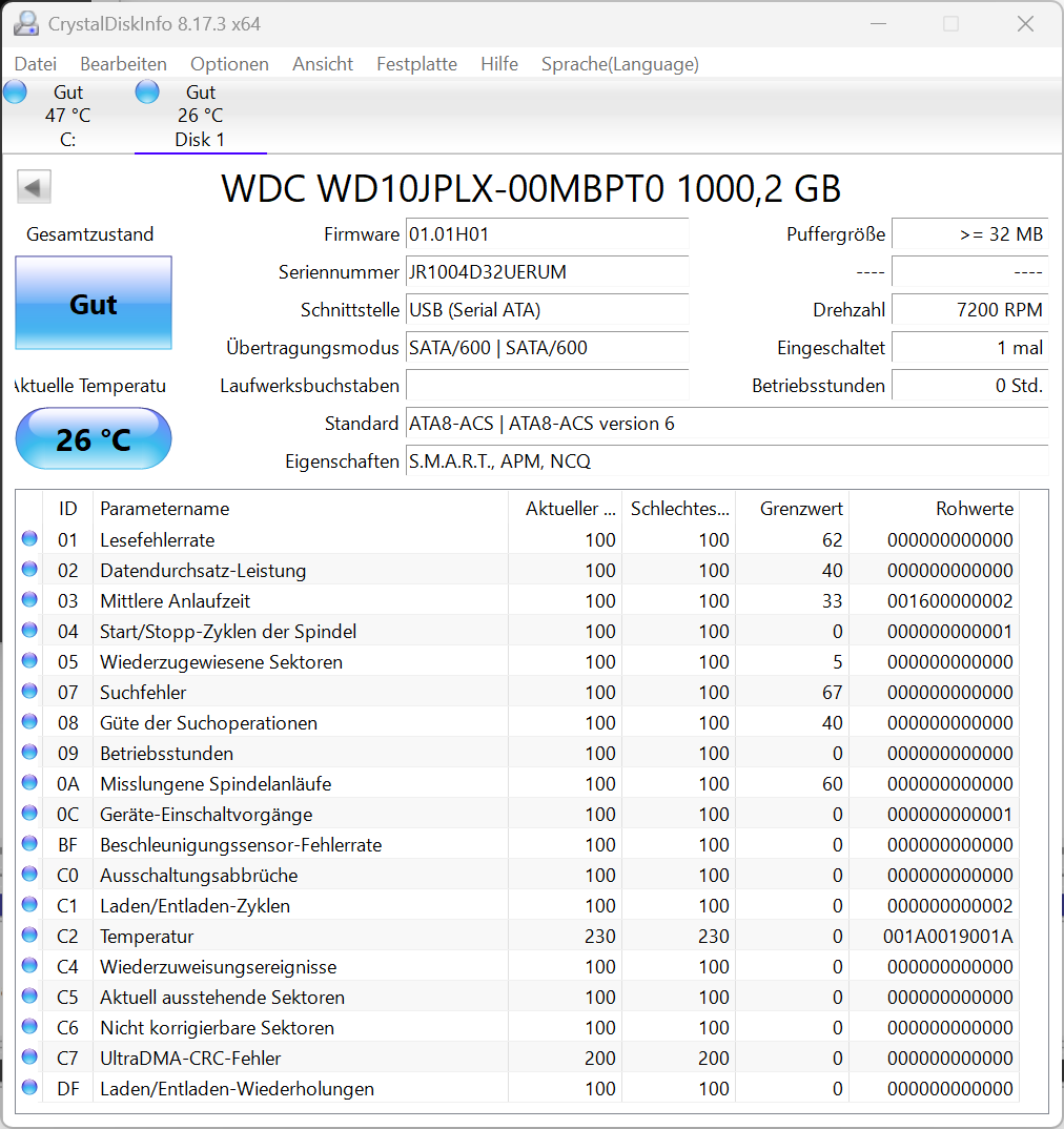 Western Digital WD Black WD10JPLX-00MBPT0 1TB Festplatte 2,5 Zoll 7200RPM SATA3