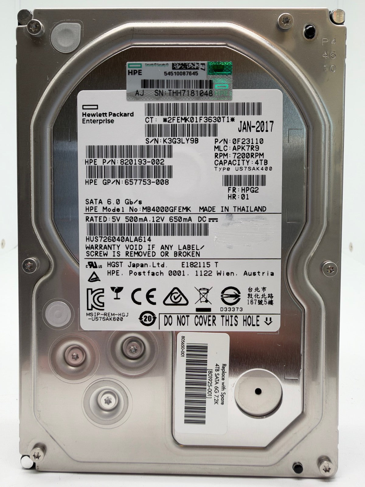 HP MB4000GFEMK HGST HUS726040ALA614 interne Festplatte 4TB  SATA3 3,5" 4 TB  Y9B
