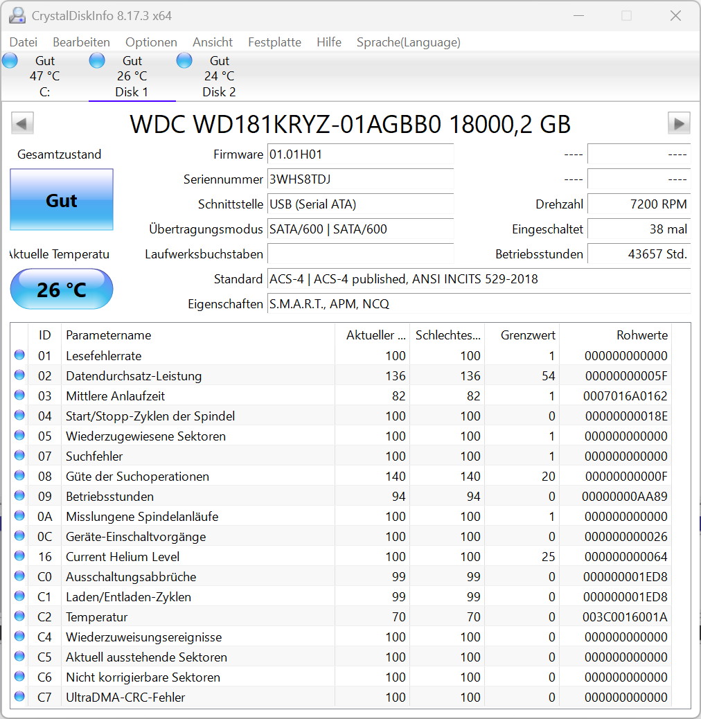 Western Digital WD GOLD WD181KRYZ interne Festplatte 18TB 7200upm SATA3 3,5"
