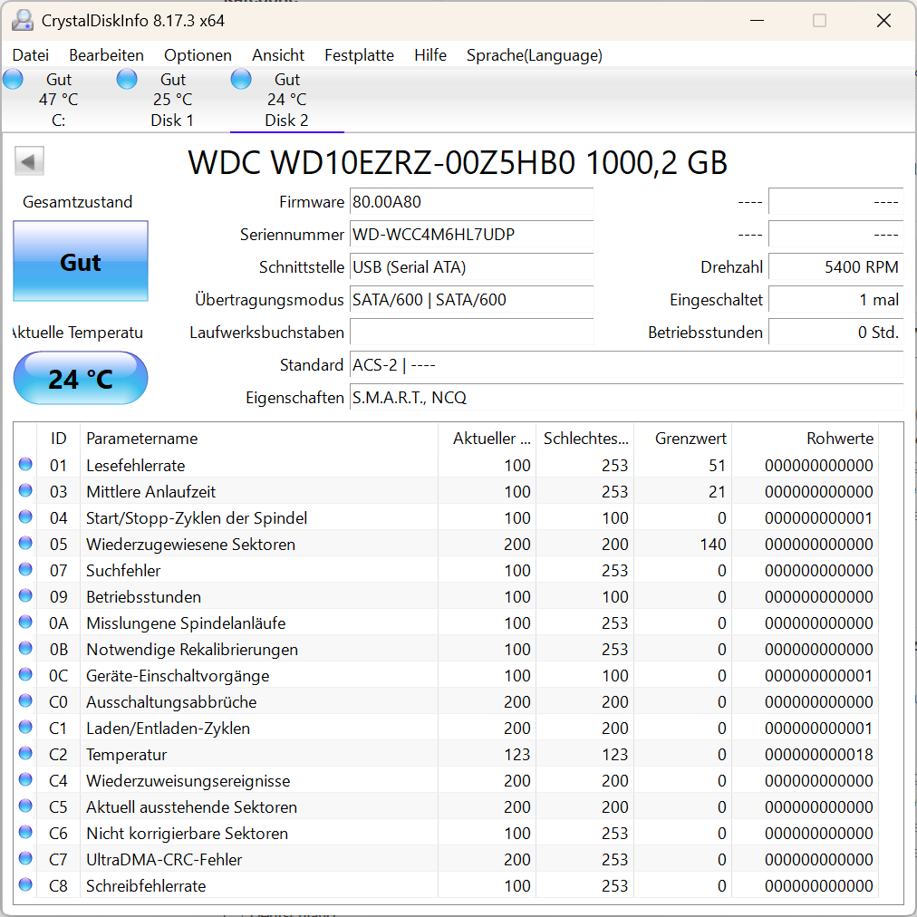 Western Digital WD10EZRZ 00Z5HB0 - WD Blue 1TB Festplatte 5400RPM SATA 3 -1 TB