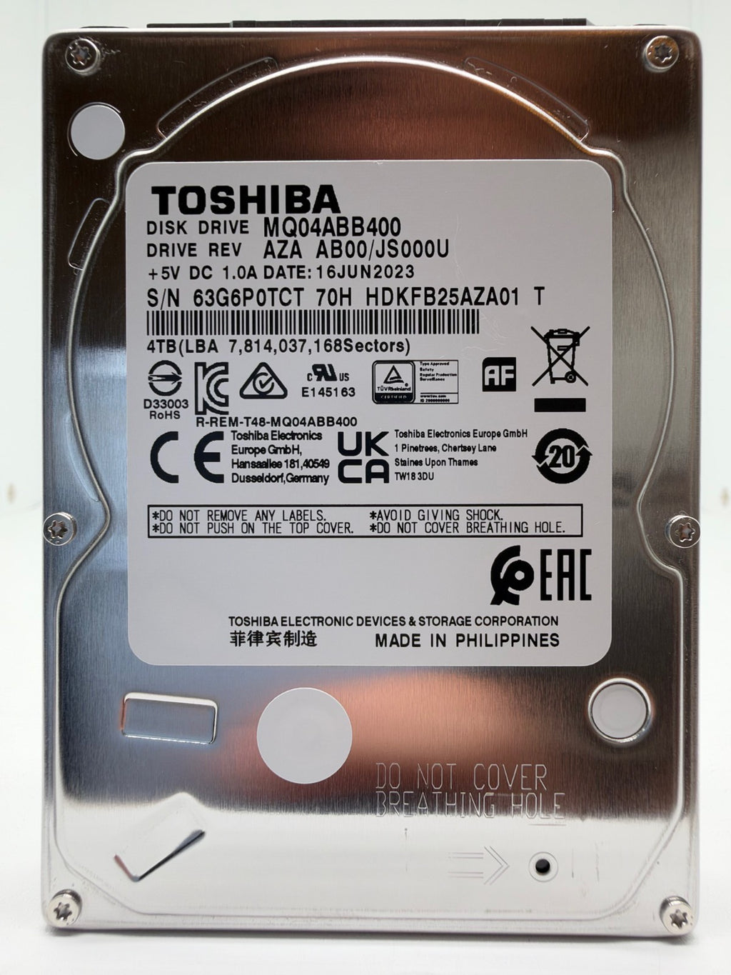 Toshiba MQ04ABB400 4TB 5400RPM 2,5" SATA 6Gb/s Festplatte 15mm Bauhöhe -TCT