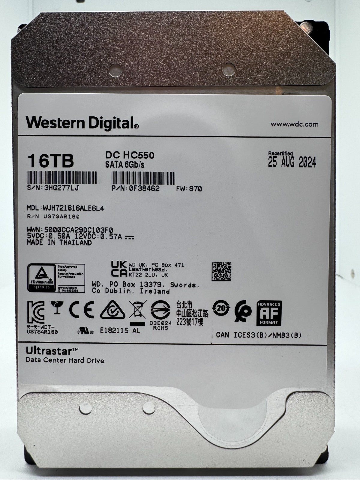 Western Digital Ultrastar DC HC550 16TB Festplatte SATA3 WUH721816ALE6L4 -7LJ