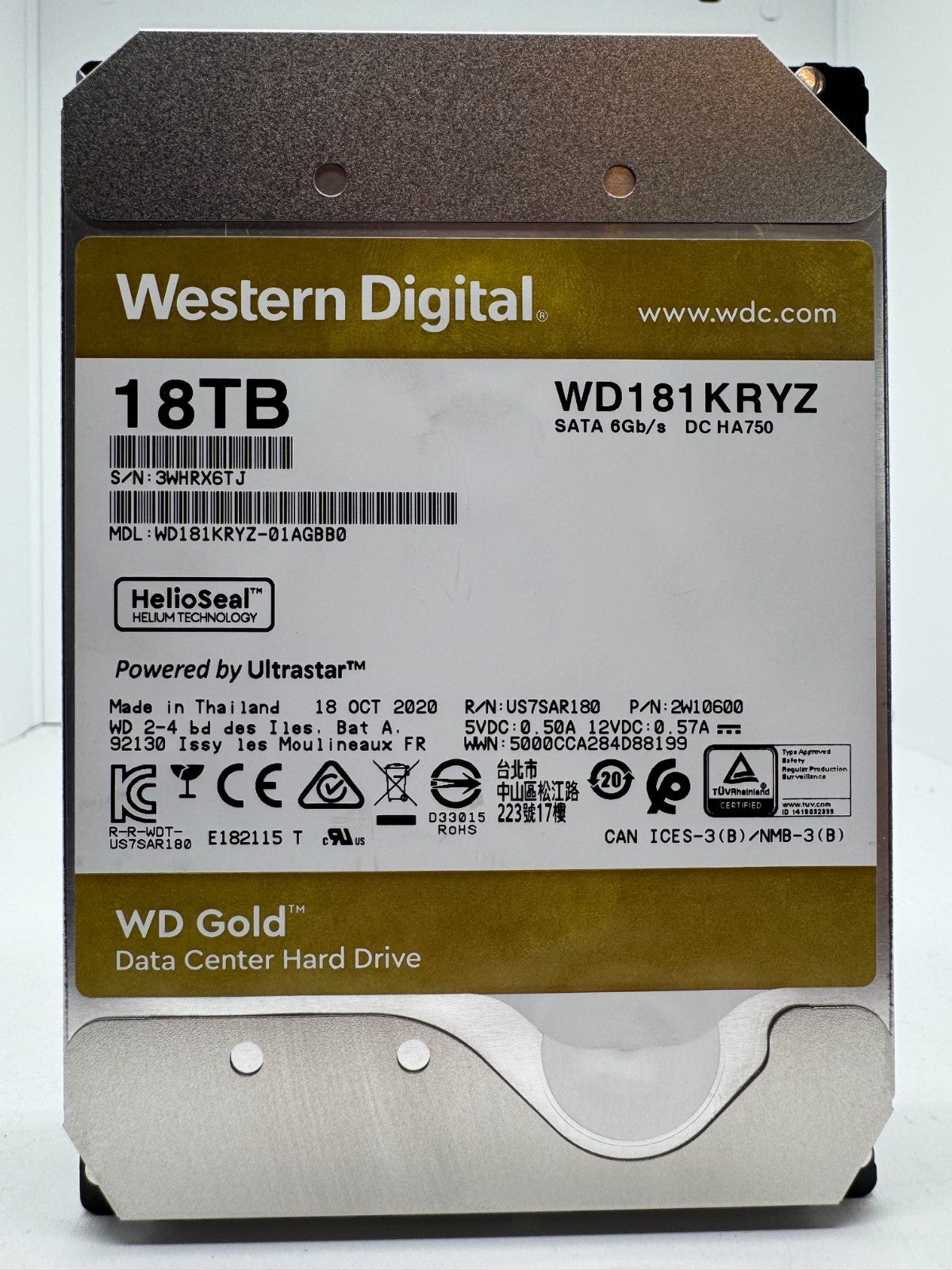 Western Digital WD GOLD WD181KRYZ interne Festplatte 18TB 7200upm SATA3 3,5"