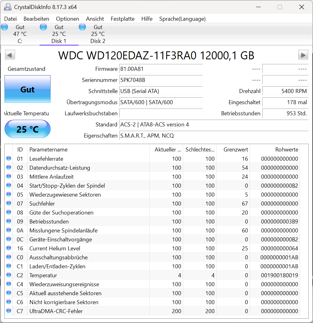 Western Digital WD120EDAZ interne Festplatte 16TB 7200upm SATA3 HDD 3,5 Zoll 48B