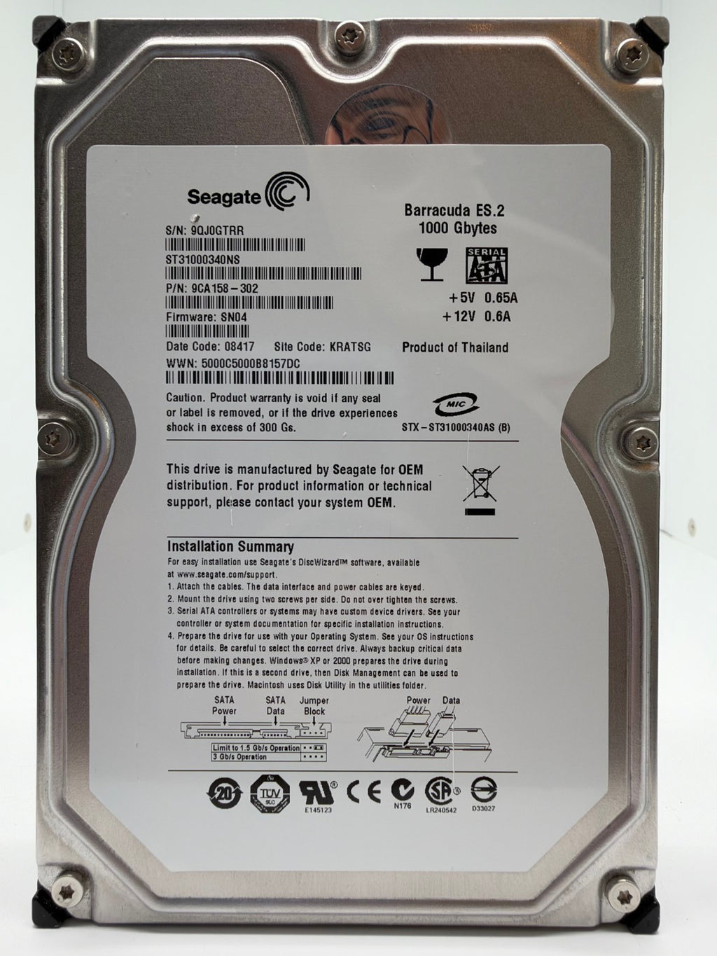 Seagate Barracuda ES.2 ST31000340NS Interne Festplatte 1TB 3,5" HDD SATA