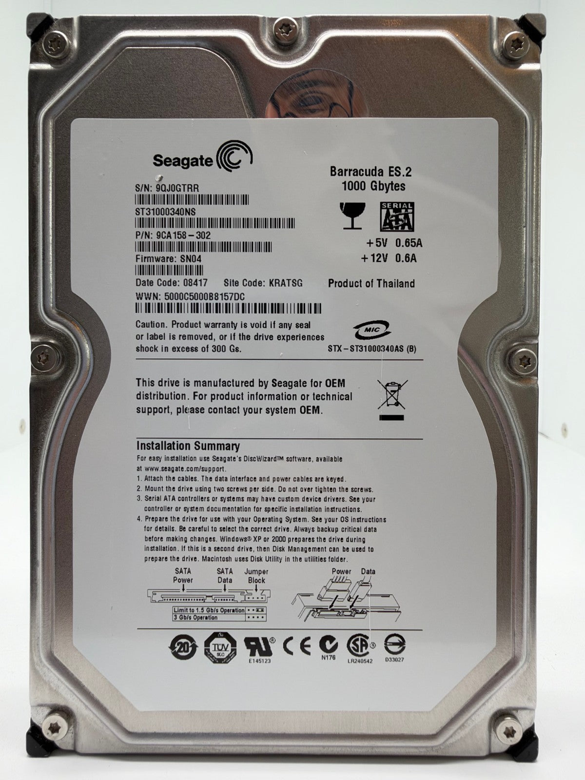 Seagate Barracuda ES.2 ST31000340NS Interne Festplatte 1TB 3,5" HDD SATA
