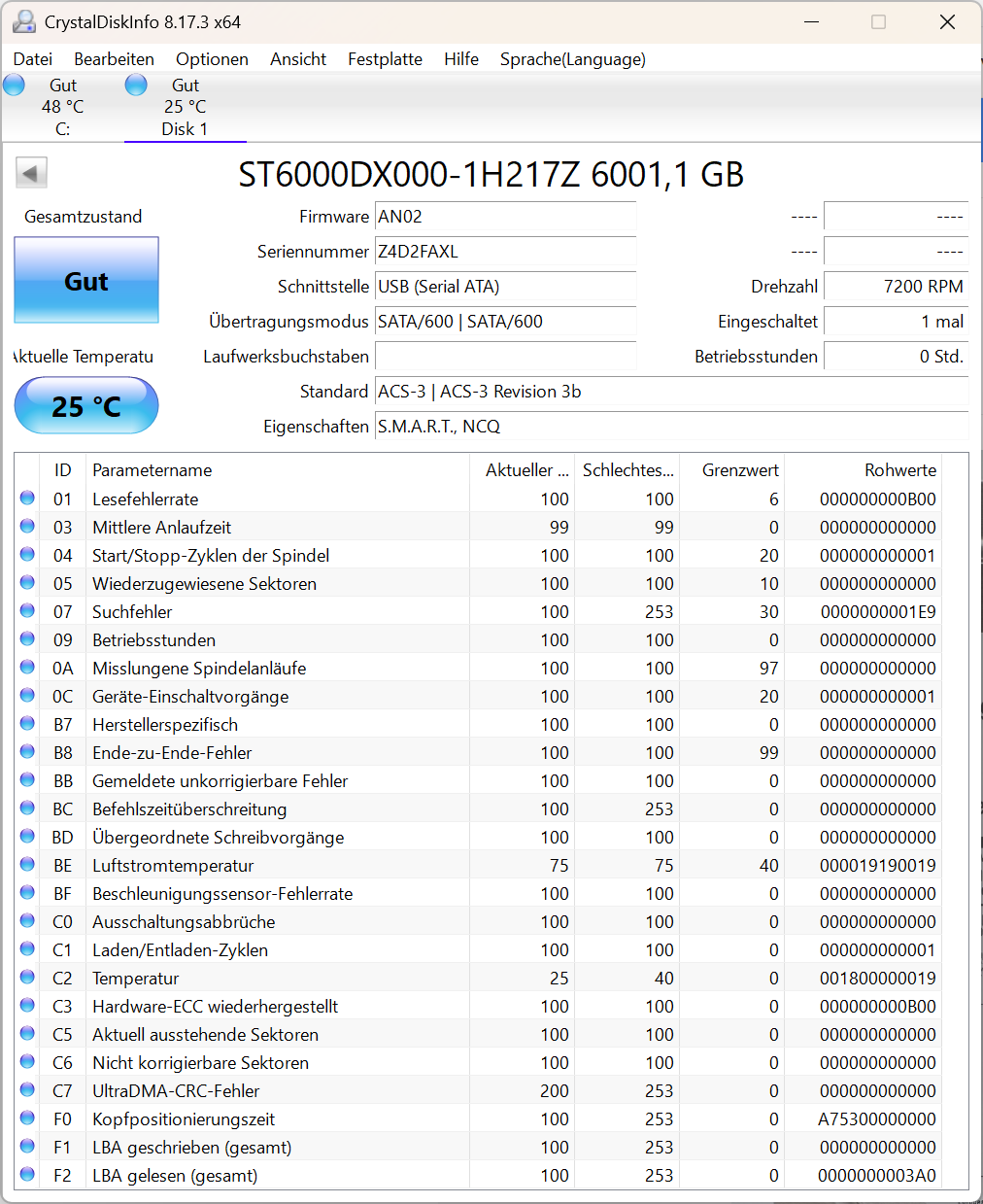 Seagate Desktop HDD ST6000DX000 Interne Festplatte 6TB 3,5" HDD SATA -AXL
