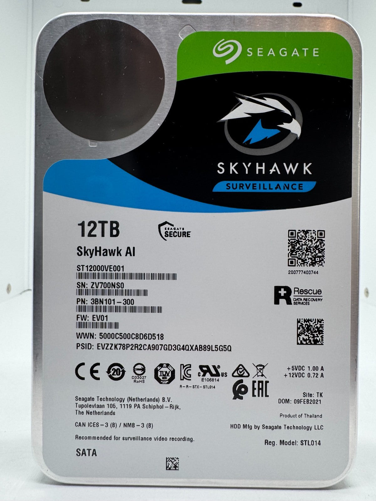 Seagate SkyHawk AI 12TB interne Festplatte ST12000VE001 SATA3 256MB Cache