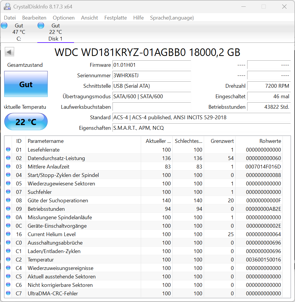 Western Digital WD GOLD WD181KRYZ interne Festplatte 18TB 7200upm SATA3 3,5"