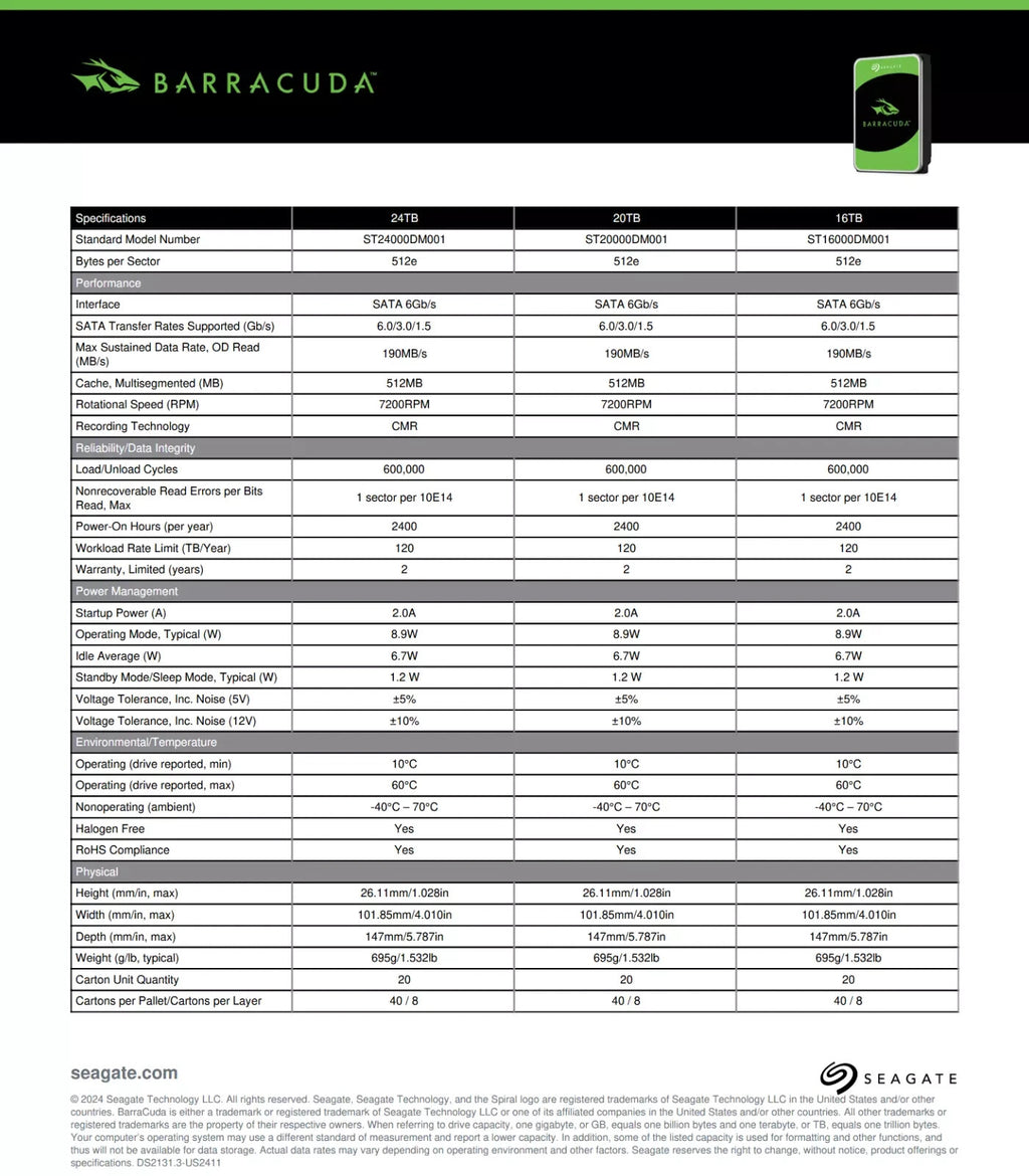Seagate BarraCuda HDD ST20000DM001 - 20TB 3,5 Zoll SATA3 CMR 20 TB