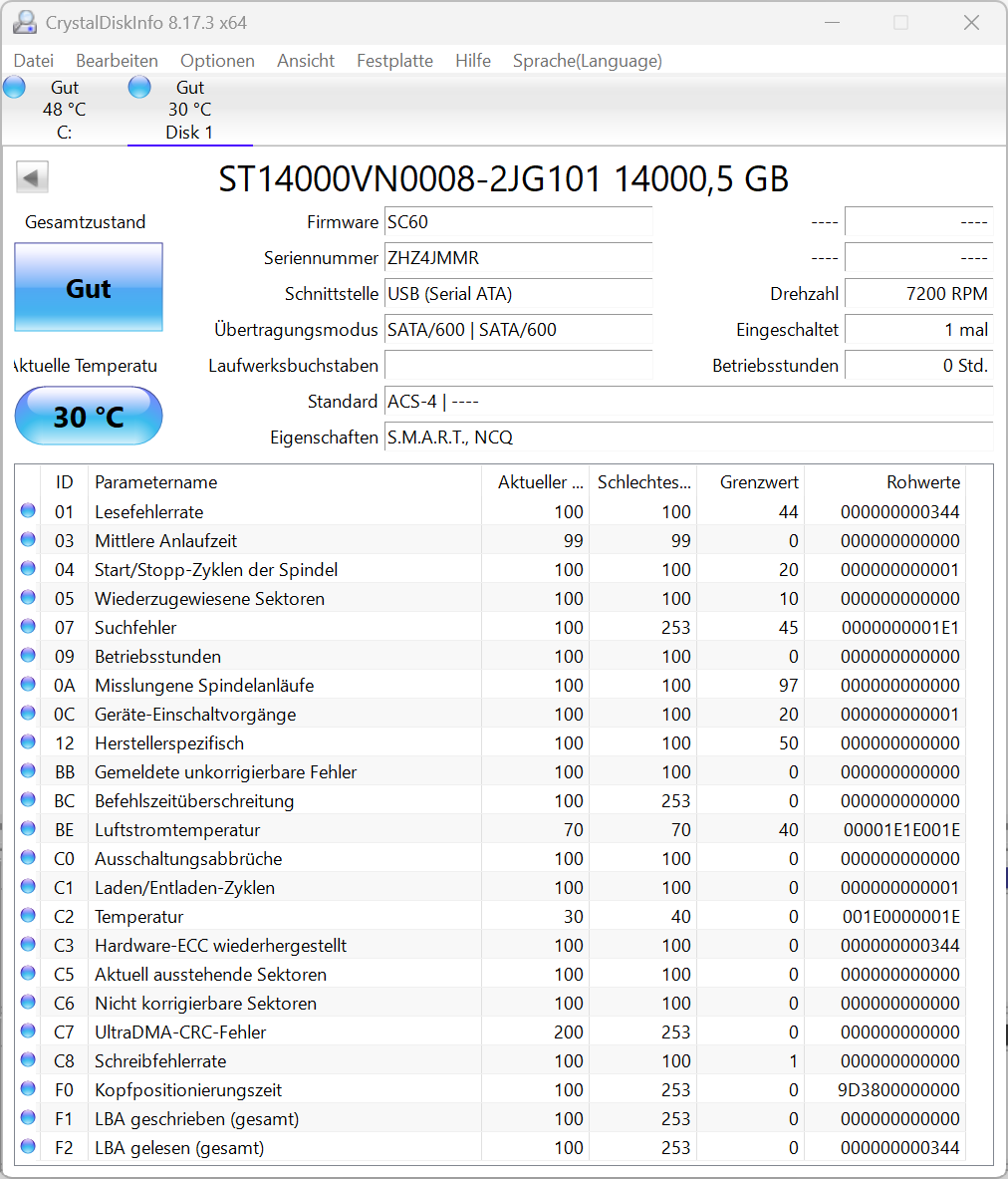 Seagate IronWolf ST14000VN0008 NAS HDD - 14TB 3,5 Zoll SATA3 CMR 14 TB