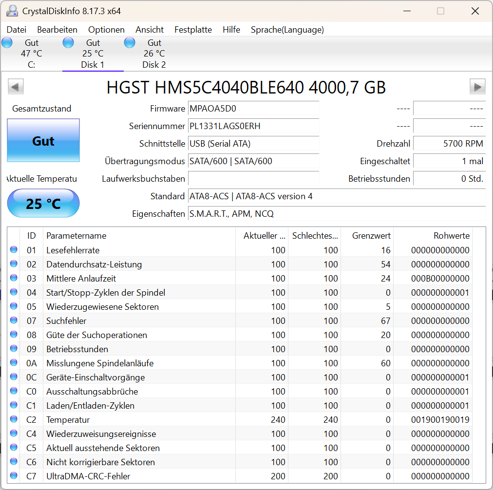 HGST MegaScale HMS5C4040BLE640 0F22146 4TB interne Festplatte SATA III 3,5" 4 TB