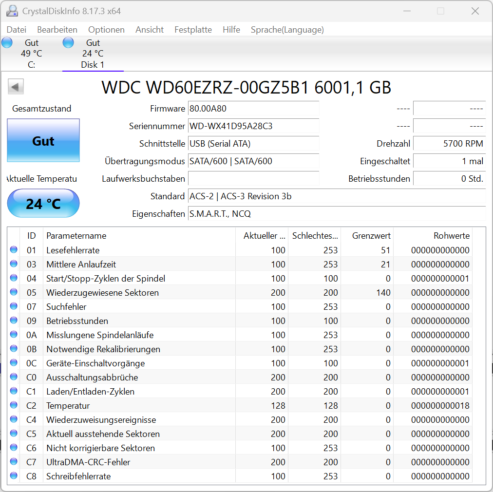 Western Digital WD60EZRZ - WD Blue 6TB Festplatte 5400RPM SATA 3 - 6 TB