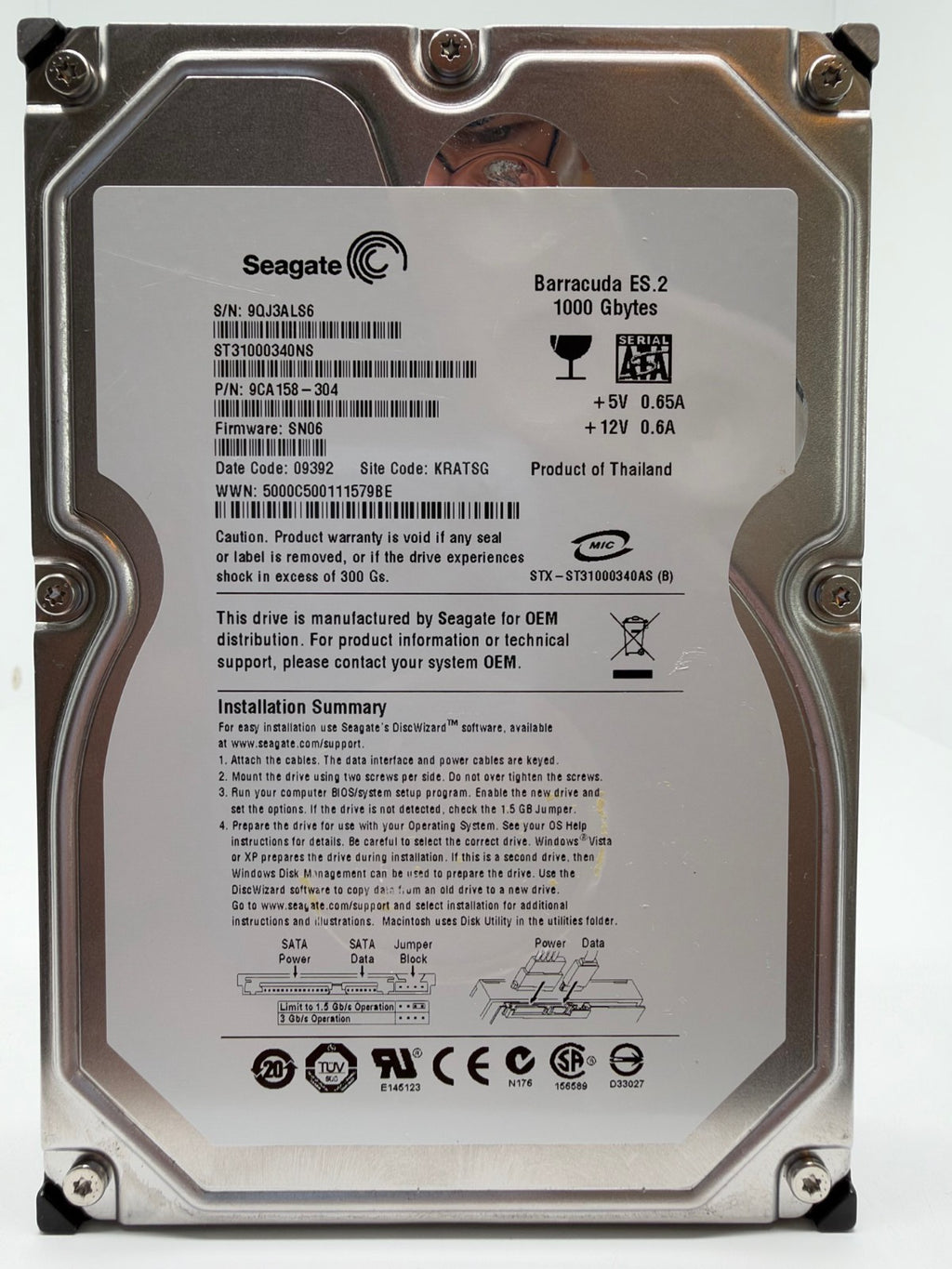 Seagate Barracuda ES.2 ST31000340NS Interne Festplatte 1TB 3,5" HDD SATA