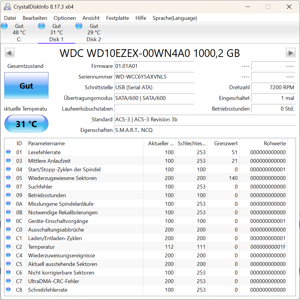 Western Digital WD10EZEX - WD Blue 1TB Festplatte 7200RPM SATA 3 -1 TB