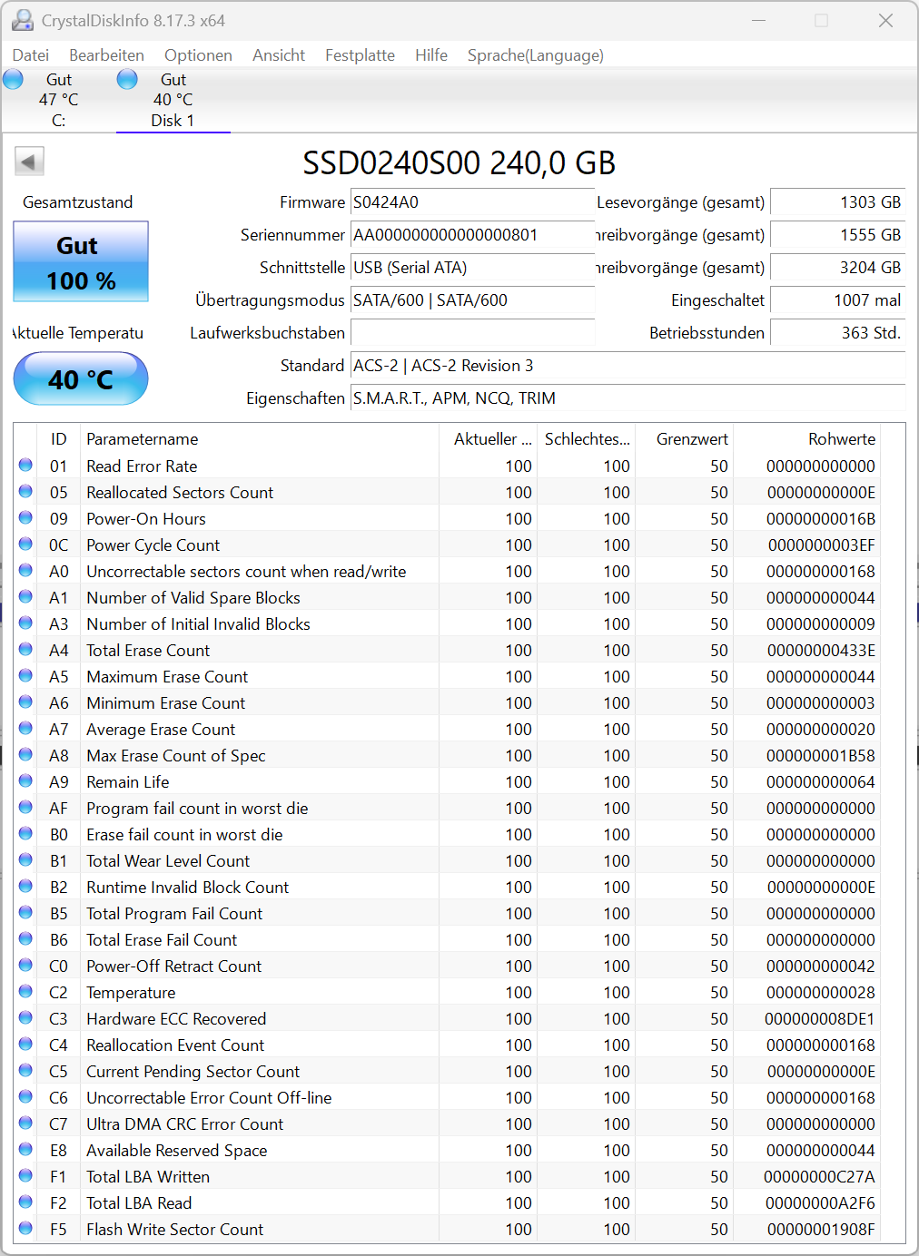 SOLID 240GB SSD Festplatte 2,5" SATA III 6G (SSD0240S00) - 100%