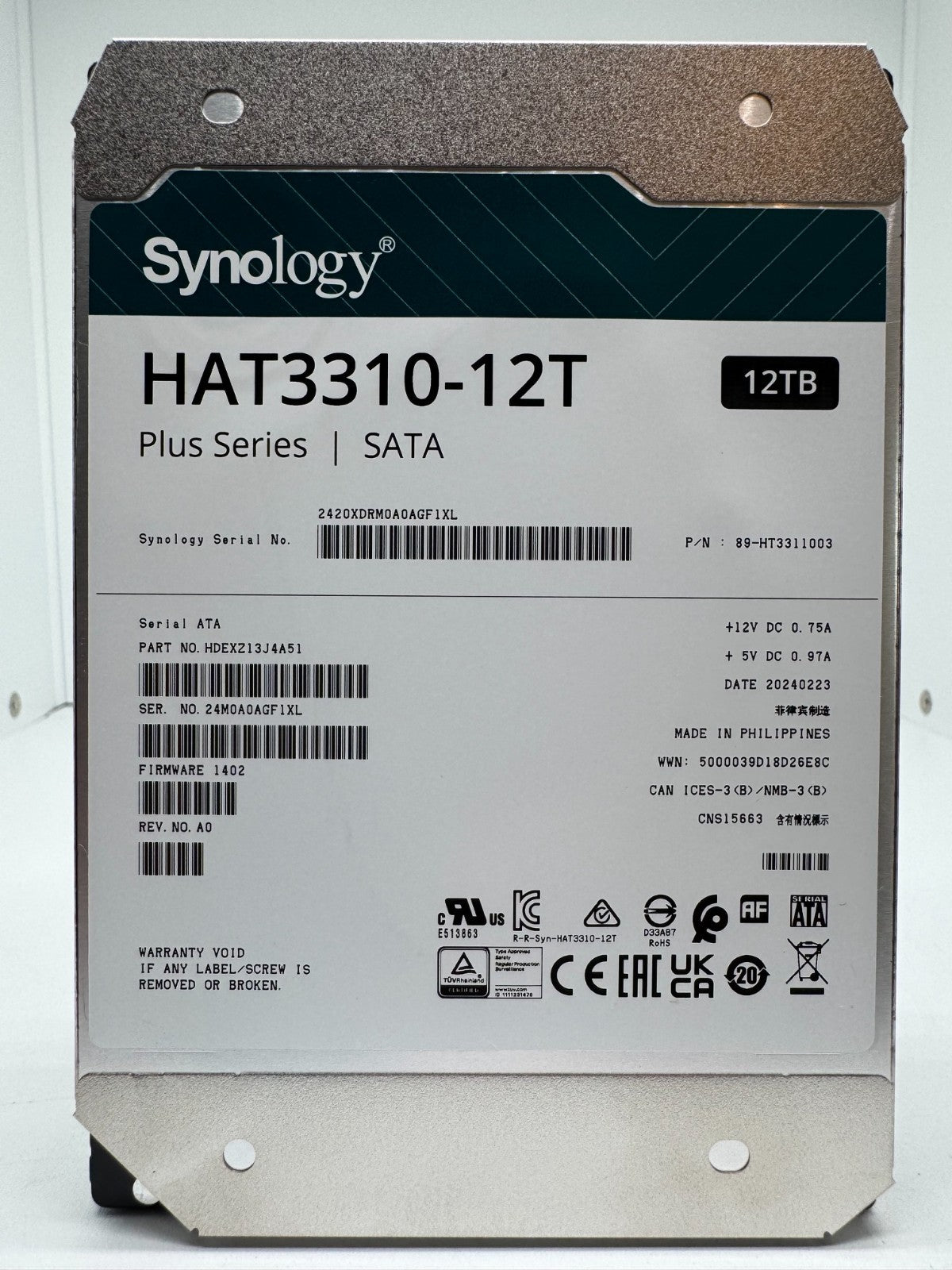 Synology Plus HAT3310 12TB (HAT3310-12T) 3.5" SATA Festplatte 171 Power on Hours