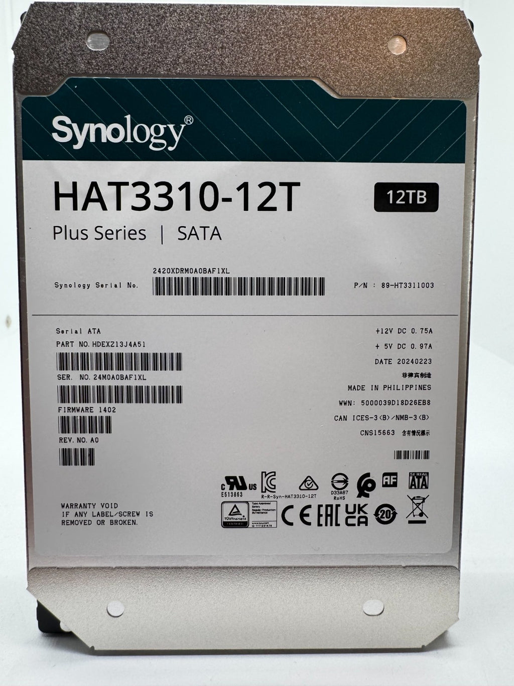 Synology Plus HAT3310 12TB (HAT3310-12T) 3.5" SATA Festplatte 171 Power on Hours