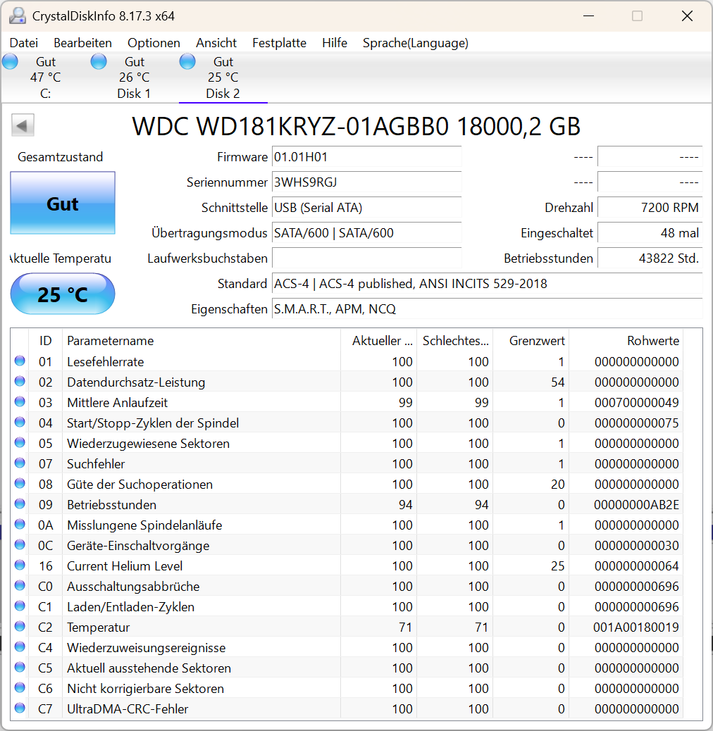 Western Digital WD GOLD WD181KRYZ interne Festplatte 18TB 7200upm SATA3 3,5"