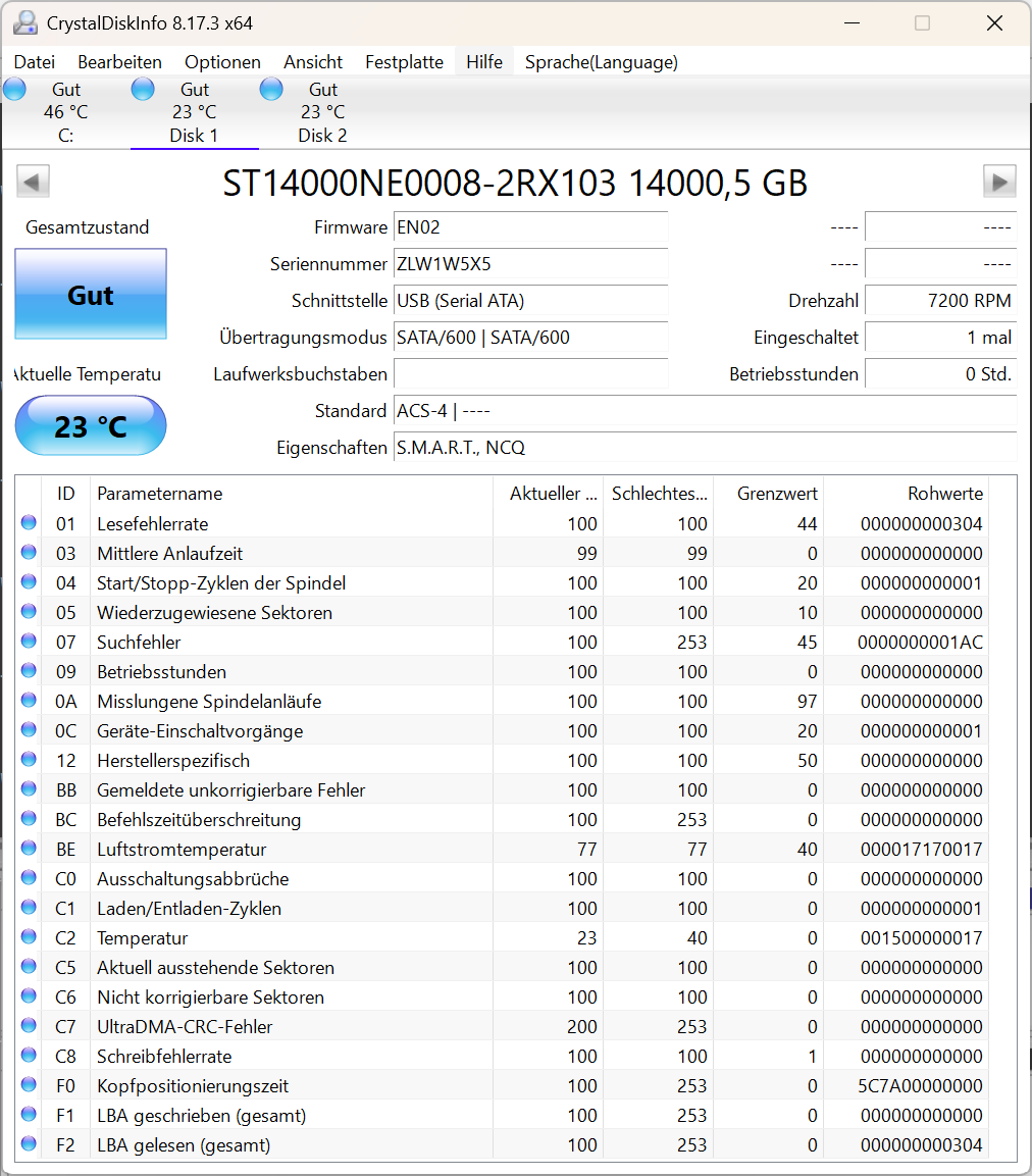 Seagate IronWolf Pro ST14000NE0008 NAS HDD - 14TB 3,5 Zoll SATA3 CMR 14 TB -5X5
