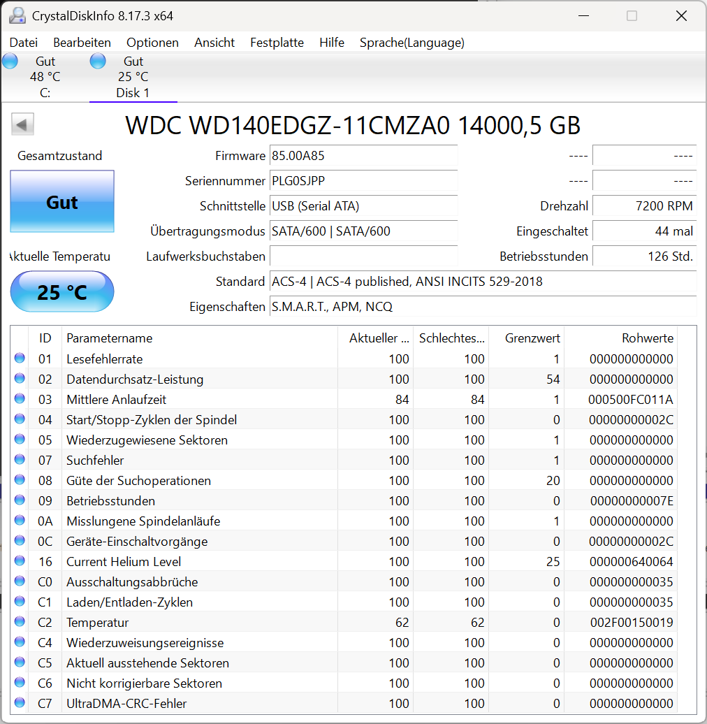 Western Digital WD140EDGZ interne Festplatte 14TB 7200upm SATA3 HDD 3,5 Zoll JPP